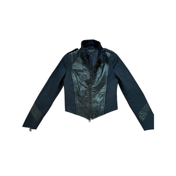 Rag & Bone Mixed Denim & Leather Black Military Moto Jacket/Top Women’s 2 XS - Picture 1 of 16